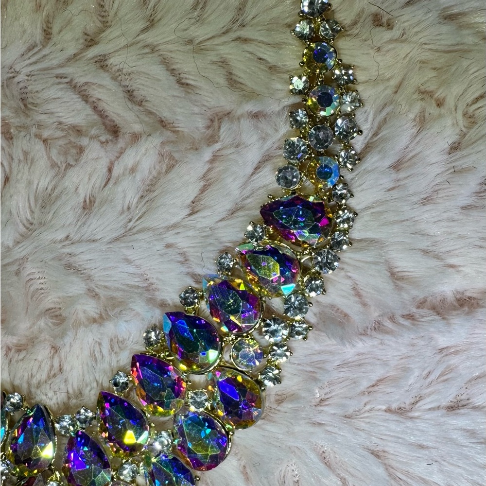 Natasha Couture Gold and Iridescent Necklace - Picture 3 of 4